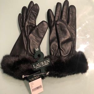 NWT Lauren by Ralph Lauren black leather gloves